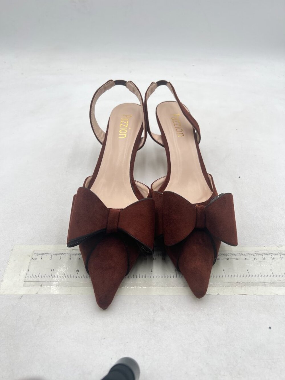 Pazzion Brown Rhinestones Bowknots Slip On Slingback Pumps Strap Mid Heel Shoes - Picture 3 of 8